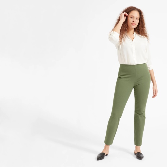 Everlane Work Pant in Olive Green Size 4 Regular - Side Zip Stretch Cotton Pants - Picture 10 of 10